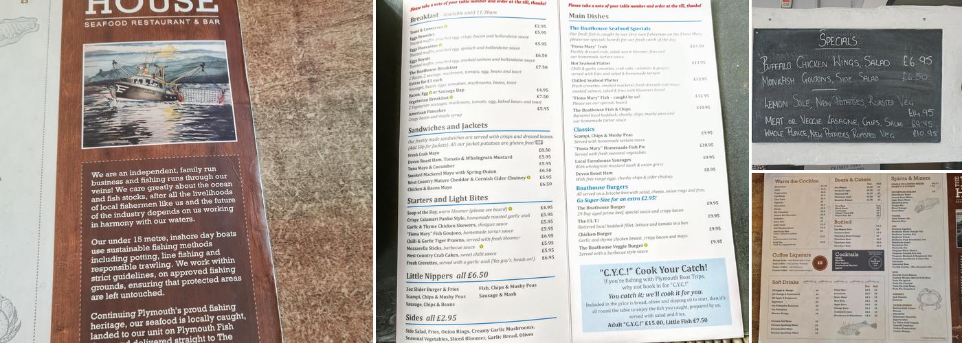 The Boathouse Plymouth Menu
