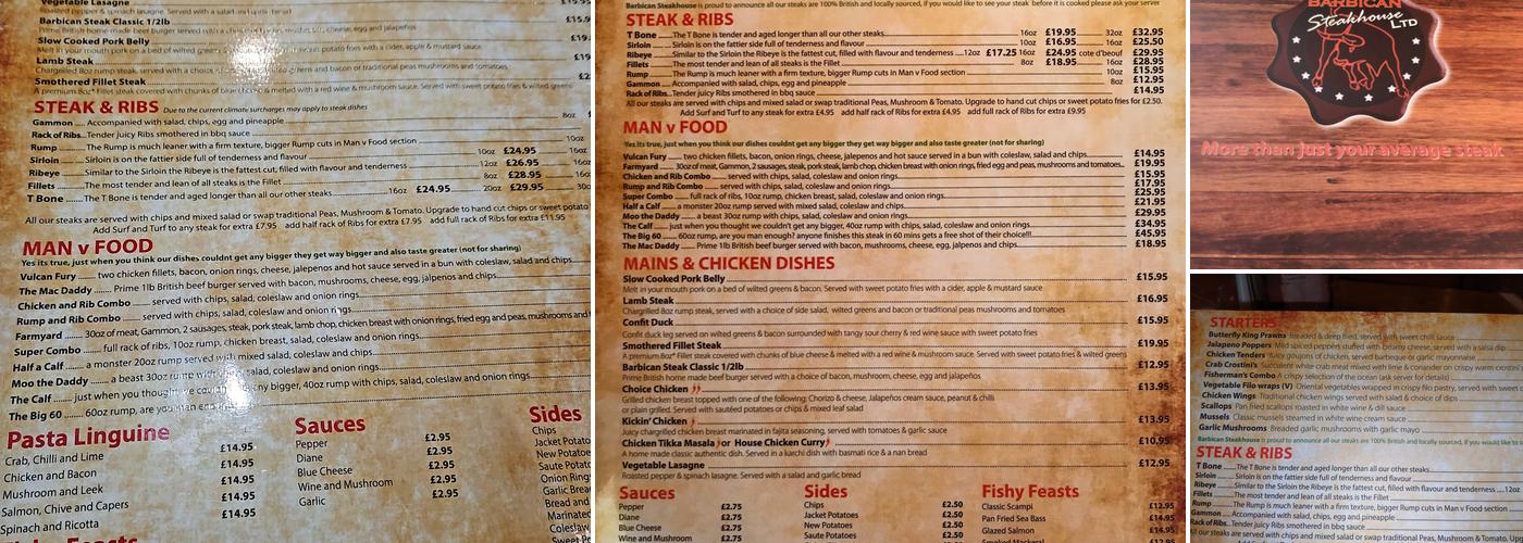 Barbican T Steakhouse Ltd Menu