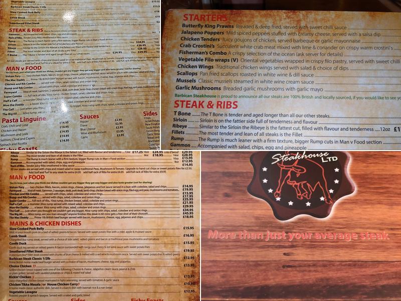 Barbican T Steakhouse Ltd Menu