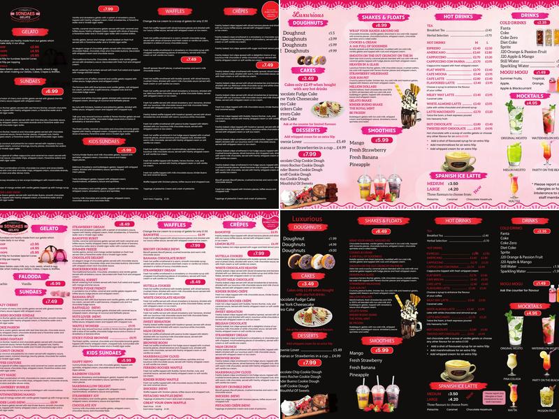 Sundaes Gelato Menu