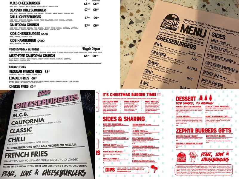 Zephyr Burgers Menu