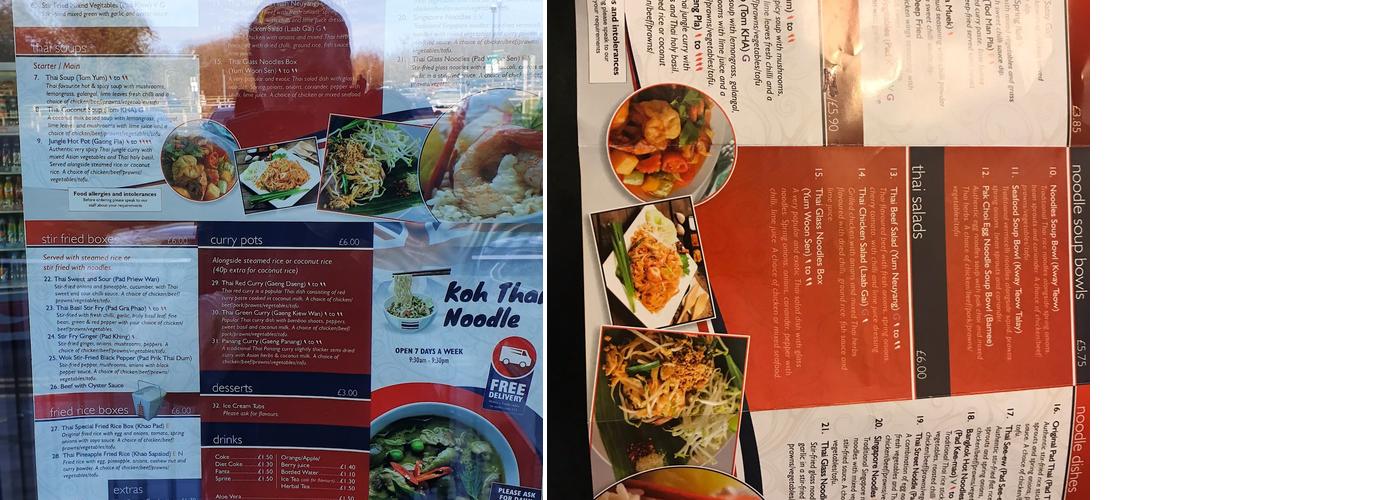 Koh Thai Noodle Menu
