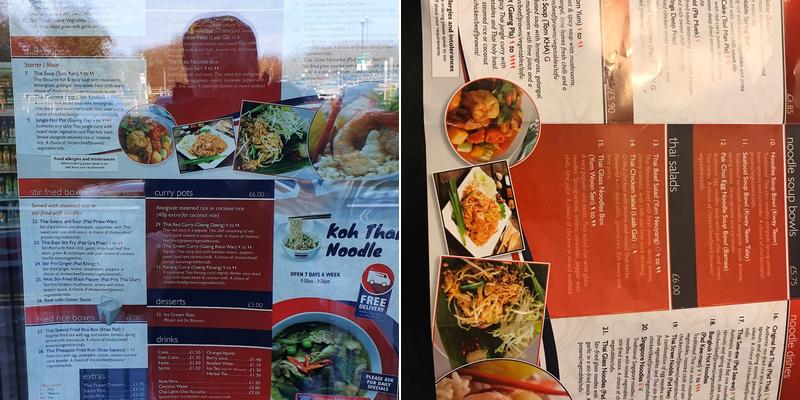 Koh Thai Noodle Menu