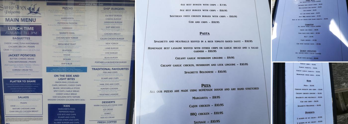 The Ship Inn Menu