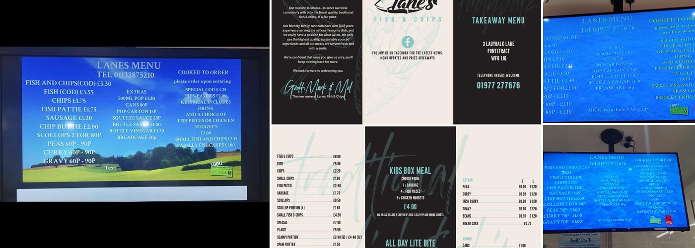 Lanes Ladybalk Fish & Chips Menu