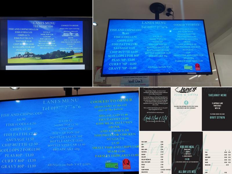 Lanes Ladybalk Fish & Chips Menu