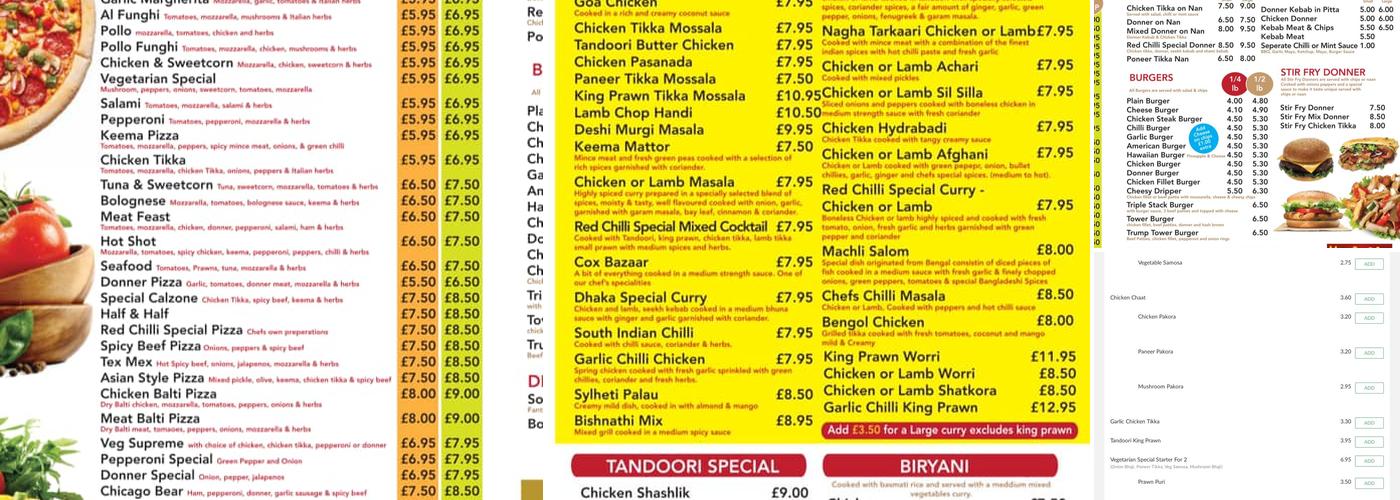Redchilli takeaway Menu