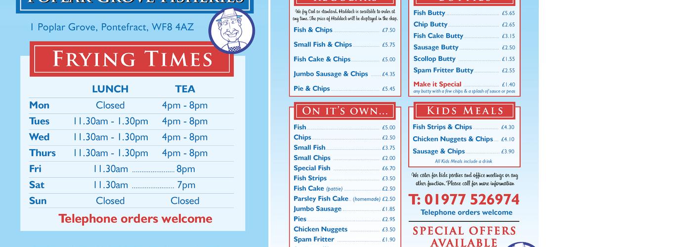 Poplar Grove Fisheries Menu