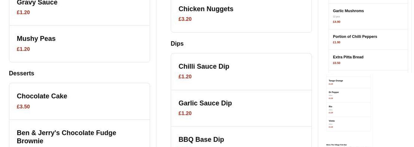 The Village Fish Bar Menu