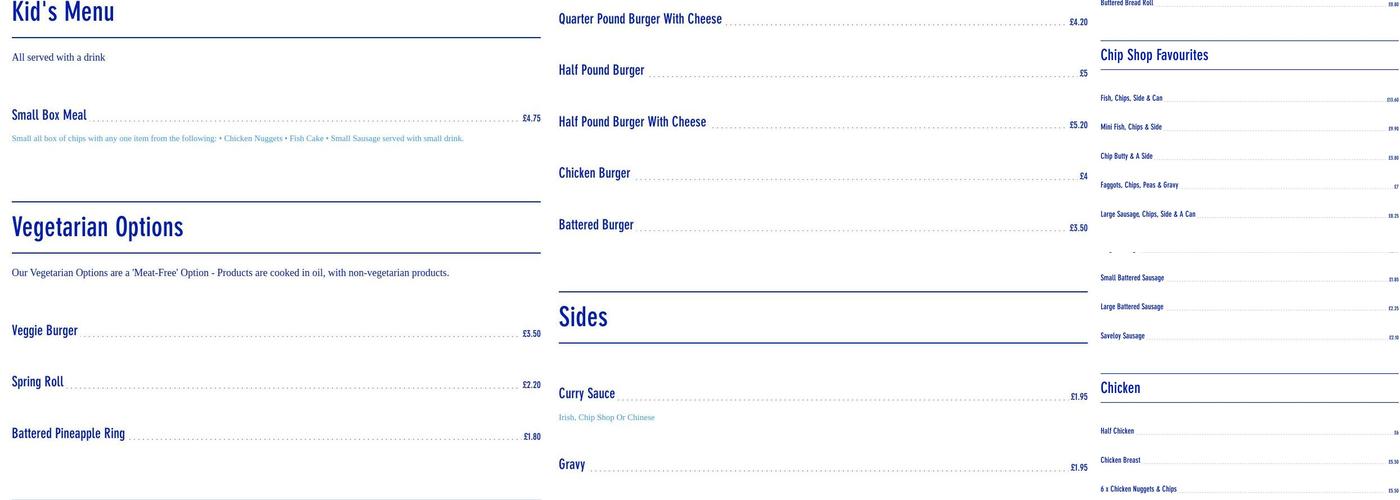 Horseshoe Fish Bar Menu