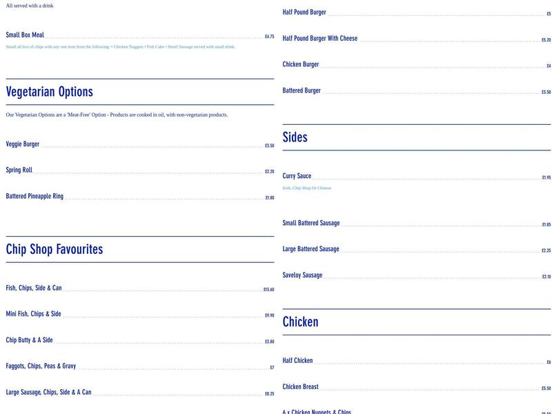 Horseshoe Fish Bar Menu