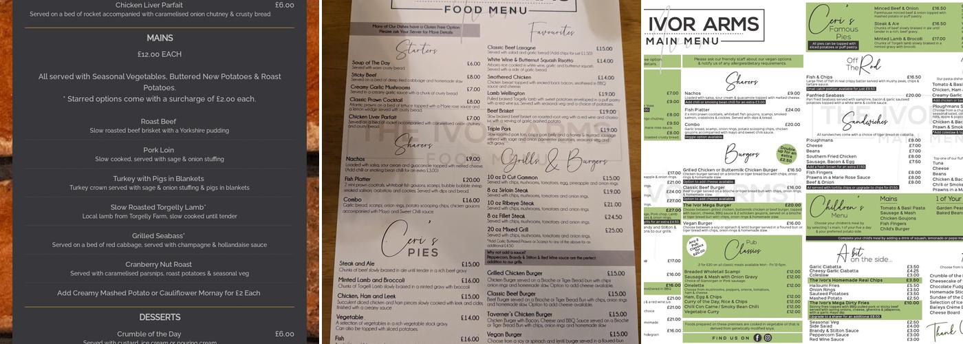 Ivor Arms Menu