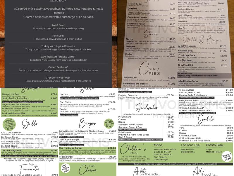 Ivor Arms Menu