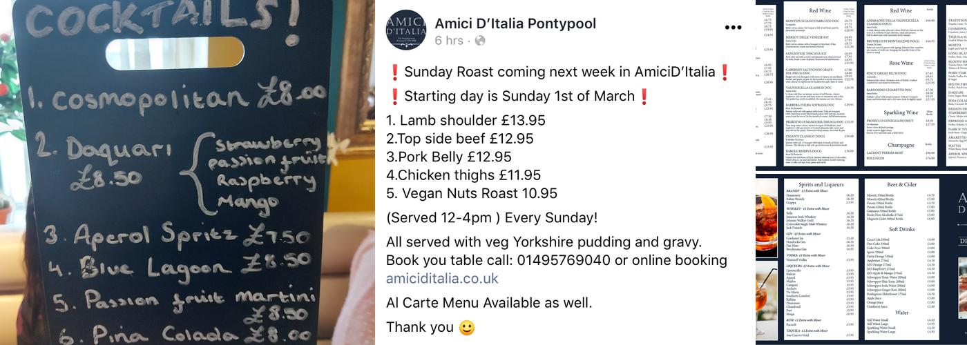 Amici D’Italia Pontypool Menu
