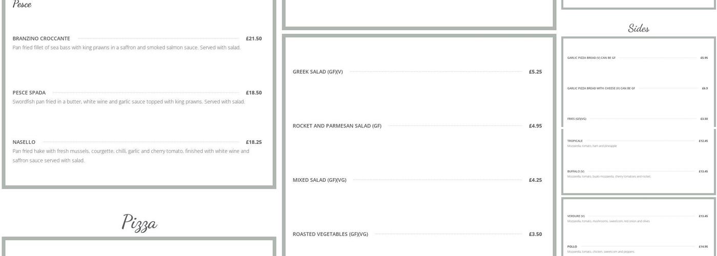 Casa Bianca Pontypridd Menu