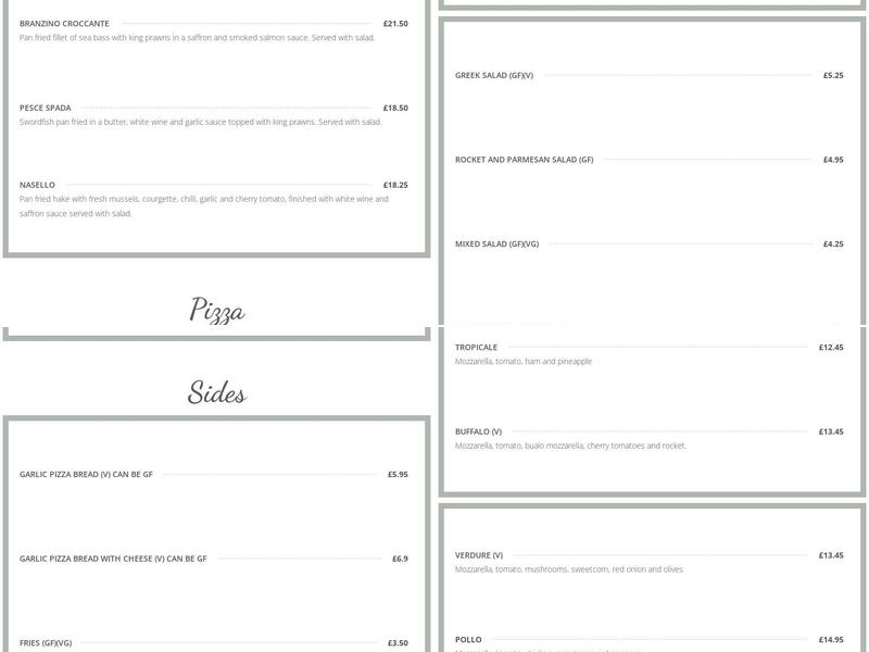 Casa Bianca Pontypridd Menu