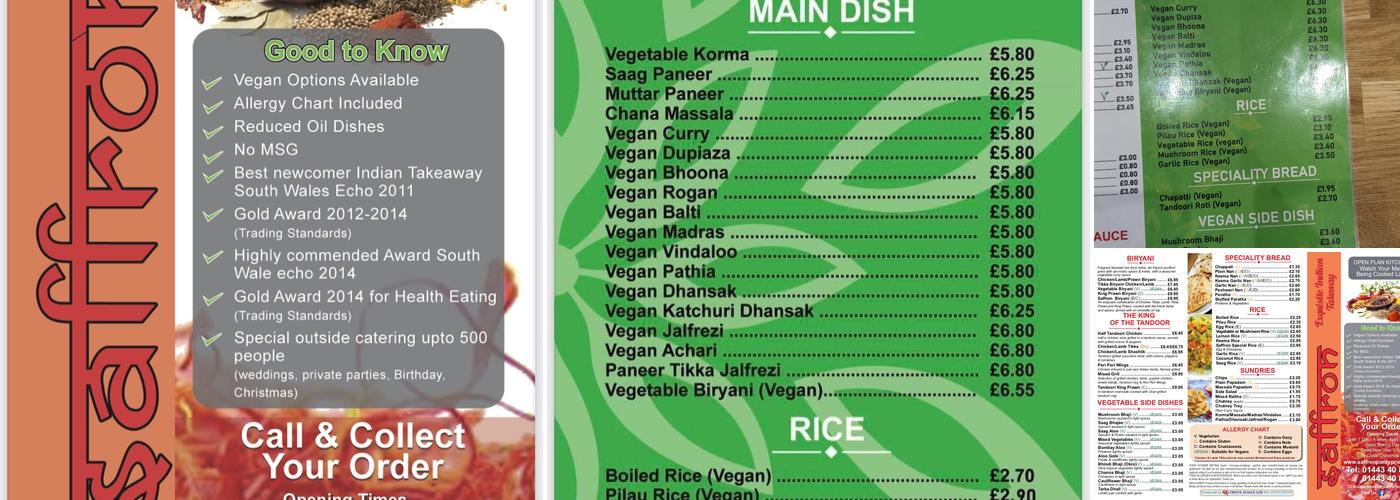 Saffron Indian Takeaway Pontypridd Menu