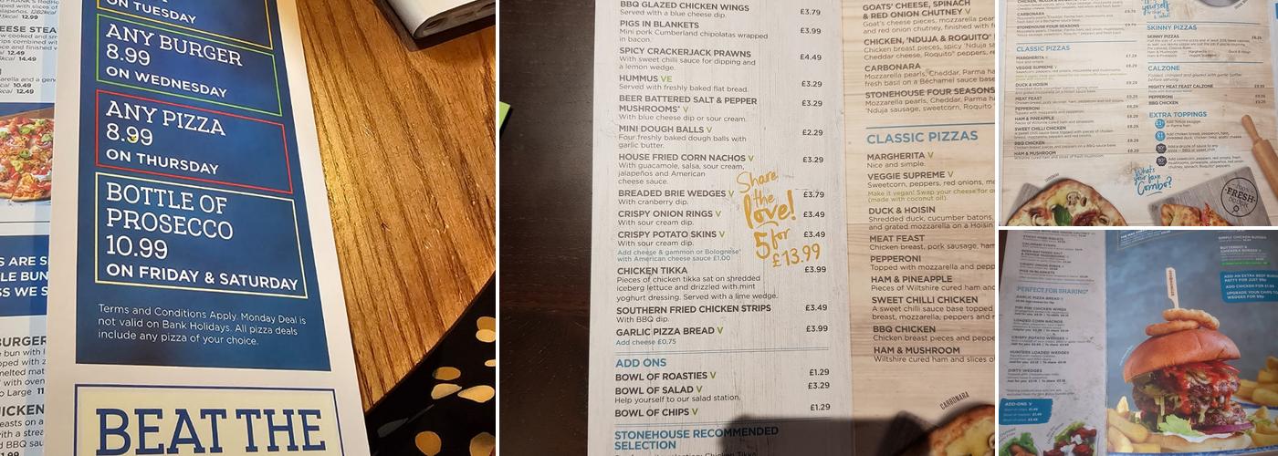 The Upper Boat Inn Menu