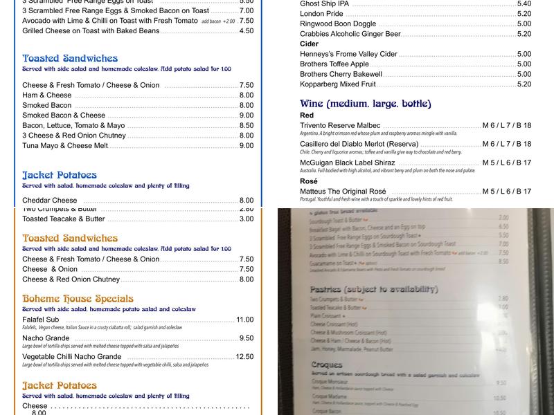 Boheme Coffee Lounge & Bar Menu