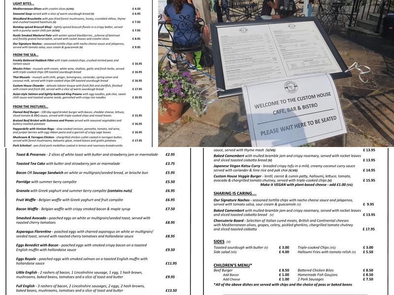 Custom House Poole - Bistro & Bar Menu