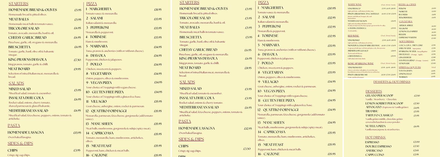 Pizzeria Valona Menu