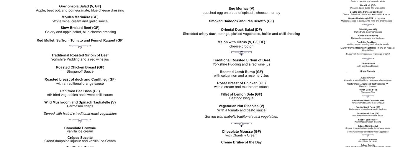Isabel's Brasserie Menu