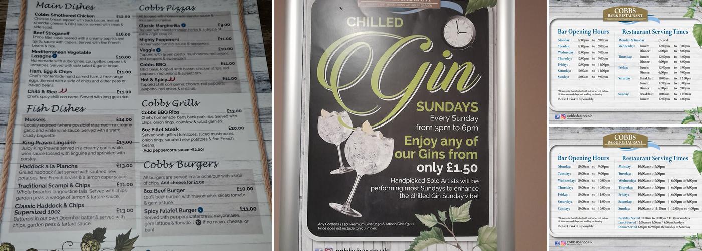 Cobbs Bar & Restaurant Menu