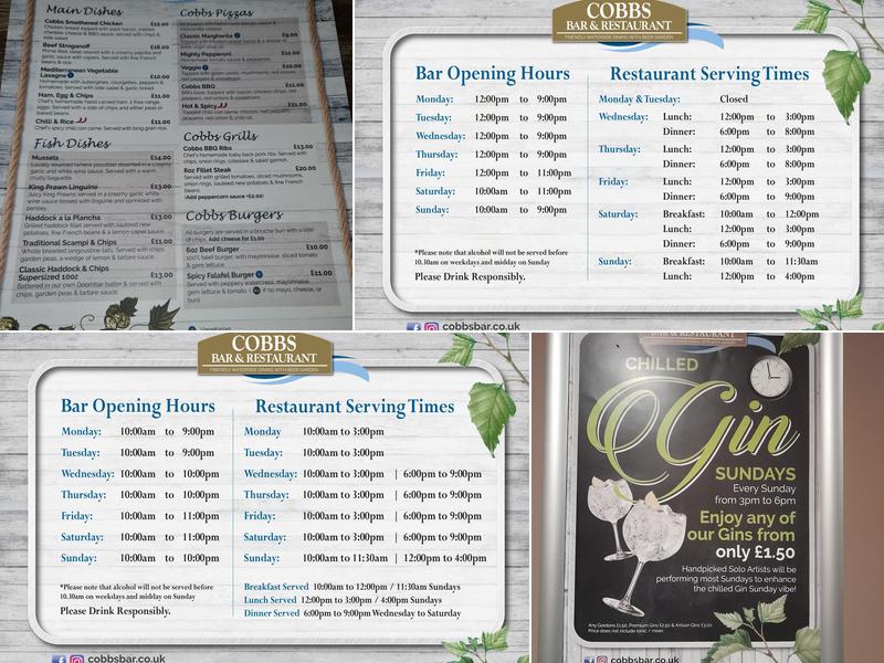 Cobbs Bar & Restaurant Menu