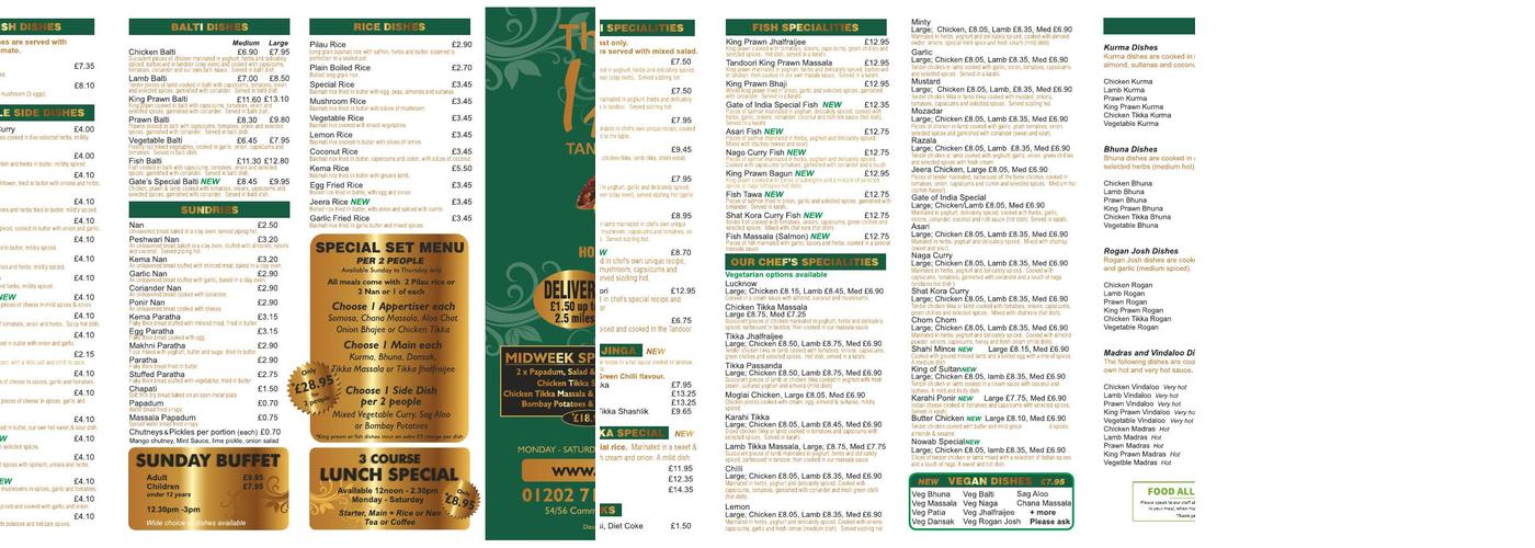 The Gate Of India , Poole Menu