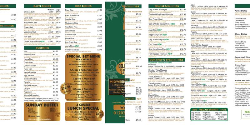 The Gate Of India , Poole Menu