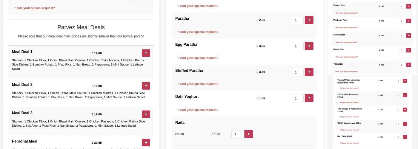 Parvez Tandoori Menu