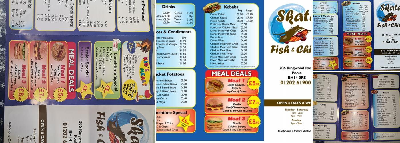 Skate Fish and Chips Shop Menu