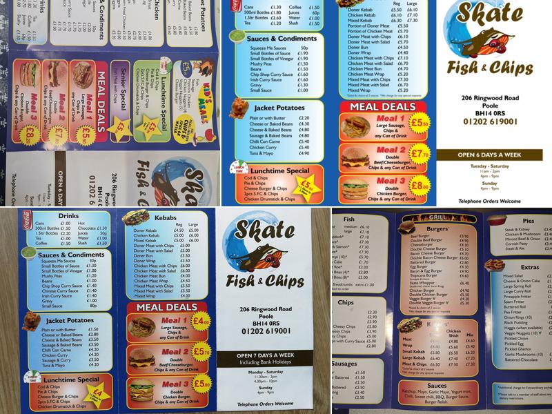 Skate Fish and Chips Shop Menu