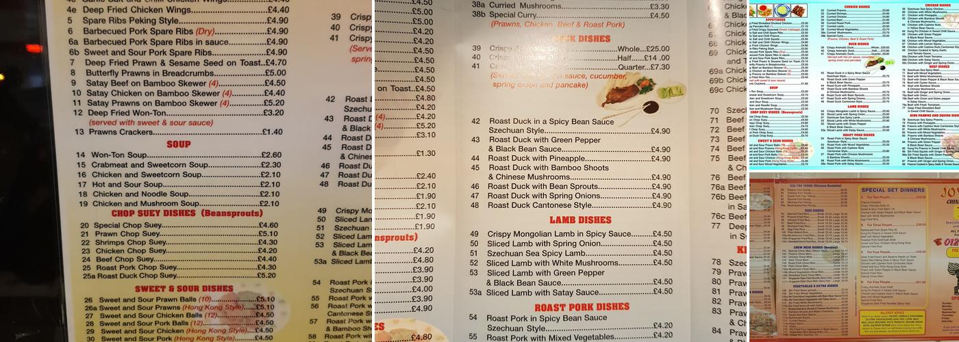 Joy Hing Chinese Takeaway Menu