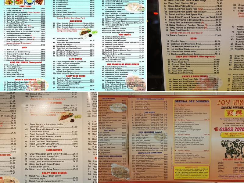 Joy Hing Chinese Takeaway Menu