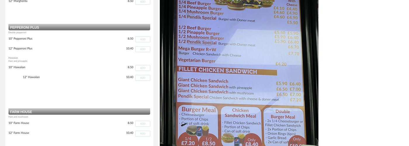 Pendik Kebab & Pizza Takeaway Menu