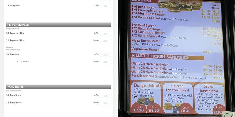 Pendik Kebab & Pizza Takeaway Menu