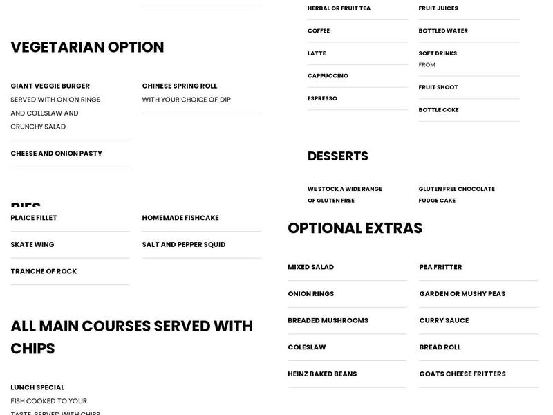 Browns Fish and Chips Alder Road Menu