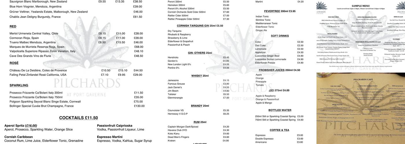 Pilchards at Port Gaverne Menu