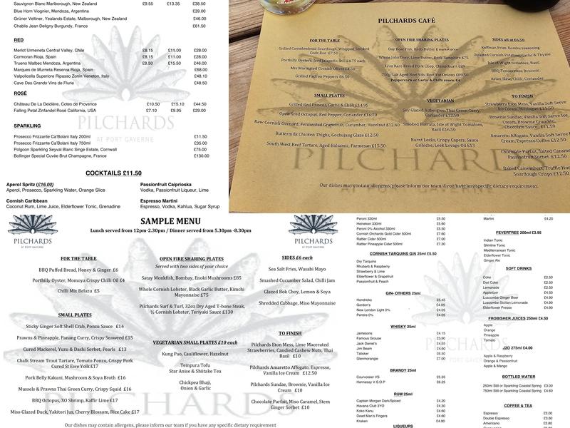 Pilchards at Port Gaverne Menu