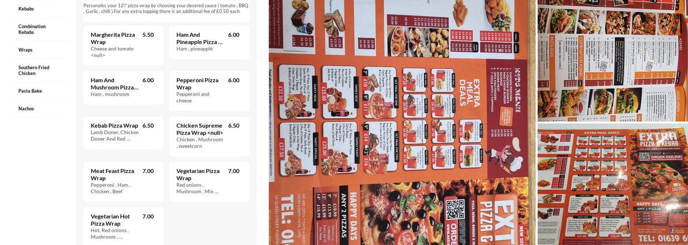 Extra Pizza & Kebab Menu