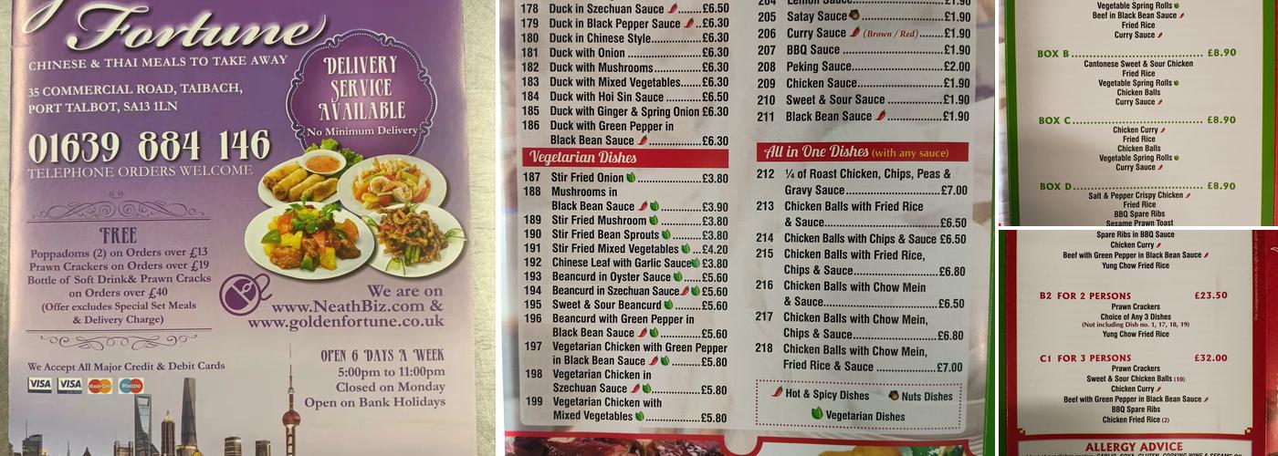 Golden Fortune Chinese Takeaway Menu