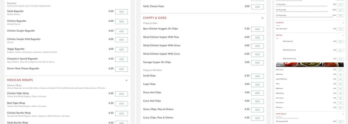 Cleopatra's pizza Menu