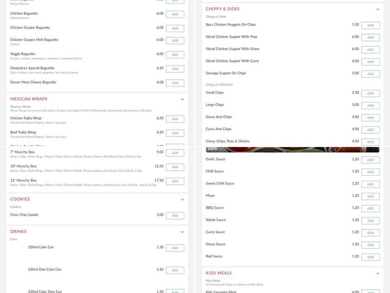 Cleopatra's pizza Menu