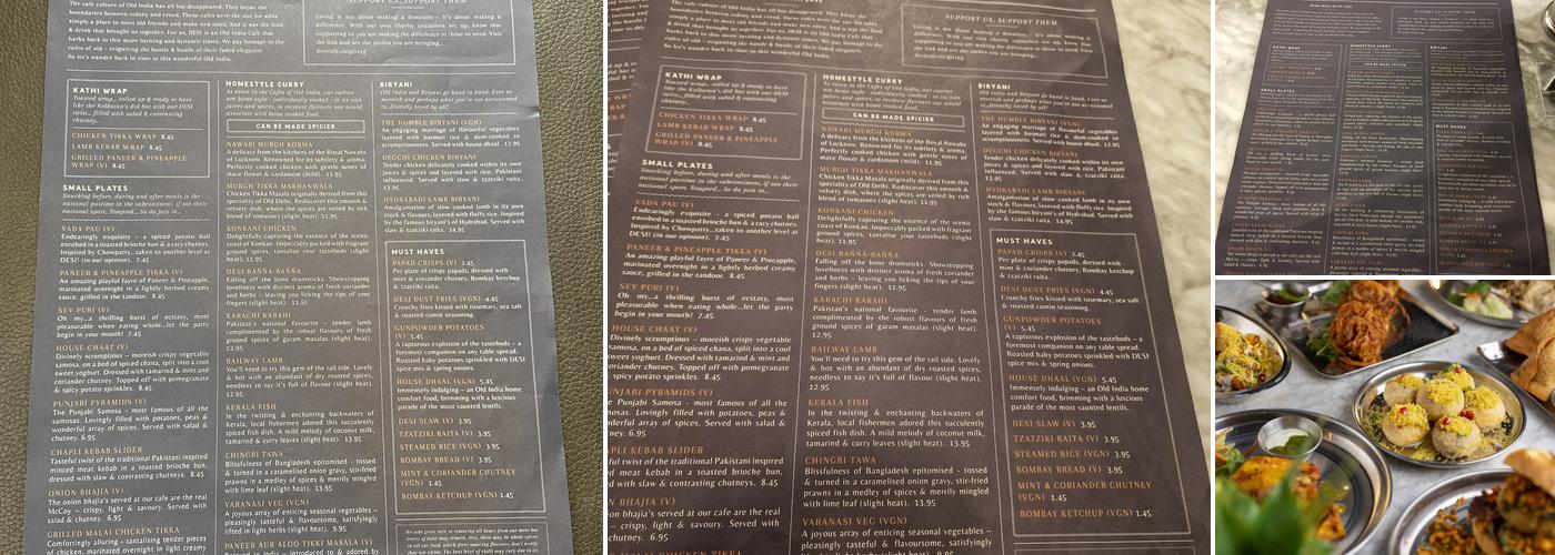 DESI - Old India Cafe Menu