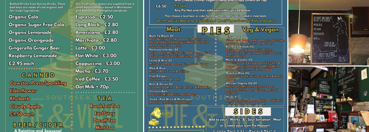 Southsea's Pie and Vinyl Menu