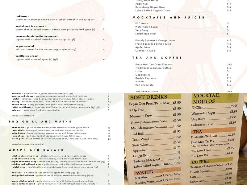 Leilamezze - Lebanese Eatery & Shisha Garden Menu