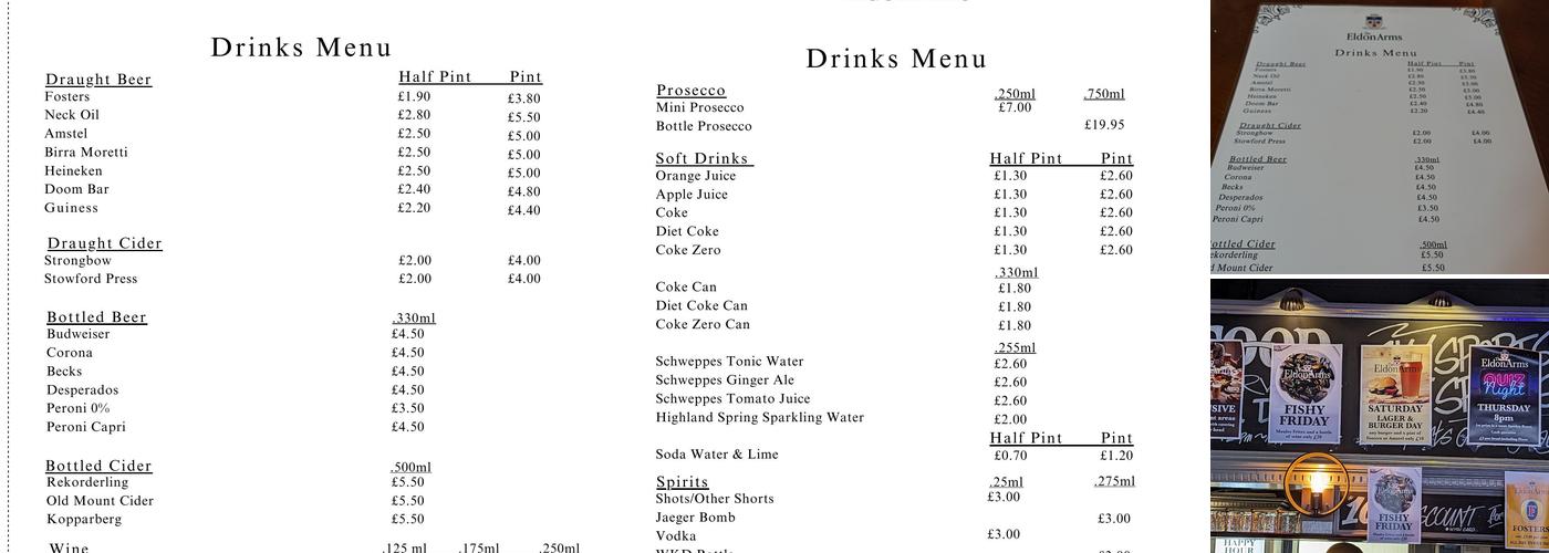 Eldon Arms Menu