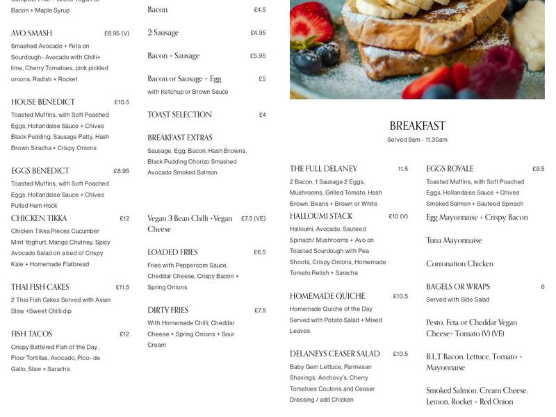 delaneys Menu
