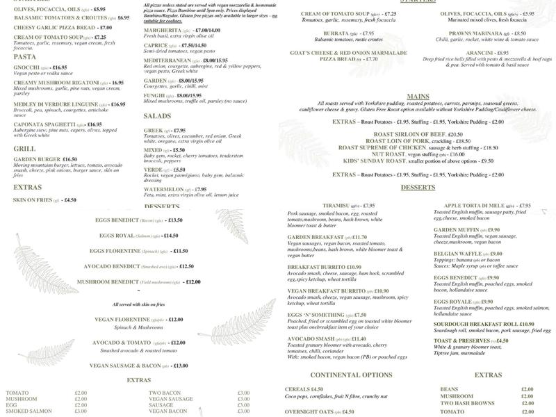 The Garden Southsea Menu